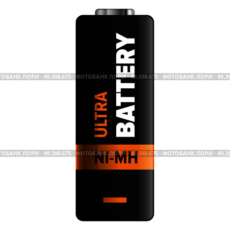 Ultra nickel-metal hydride type of powerful and compact battery in black and orange colors isolated. Qualitative energy container for long usage. Appliance to refill power content vector illustration.. Ultra Nickel Metal Hydride Type Powerful Battery. Стоковая иллюстрация, агентство Ingram Publishing / Фотобанк Лори