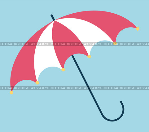 Umbrella with handle seasonal symbol. Parasol striped object for sunny or rainy weather. Shelter protection element isolated on blue color. Opened brolly accessory for medical insurance vector. Parasol Opened Accessory with Handle Sign Vector. Стоковая иллюстрация, агентство Ingram Publishing / Фотобанк Лори
