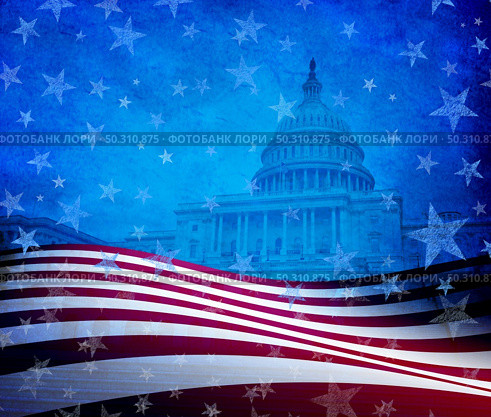 United States ceremony and inauguration day in Washington DC or Fourth of July Background with stars and stripes celebration as a symbol of American patriotism with 3D render elements. Стоковое фото, агентство Ingram Publishing / Фотобанк Лори