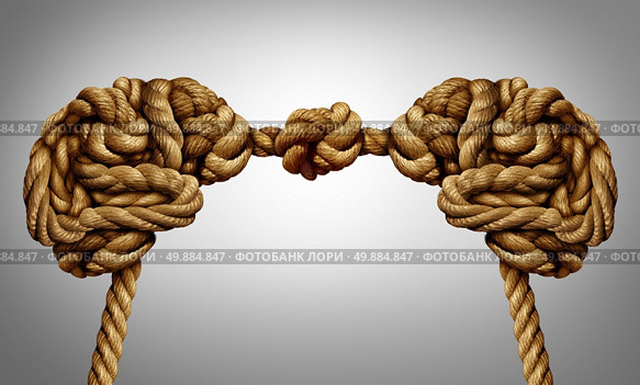 United thinking concept as an alliance for ideas exchange and common agreement as two brains made of rope tied together as a symbol for cooperation. Стоковое фото, агентство Ingram Publishing / Фотобанк Лори