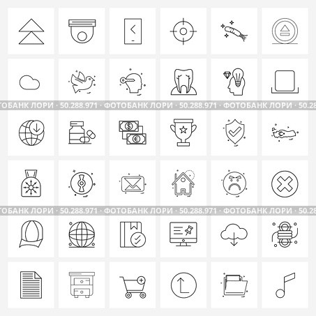 Universal Symbols of 36 Modern Line Icons of interface, space, backward, virus, aim Vector Illustration. Стоковая иллюстрация, агентство Ingram Publishing / Фотобанк Лори