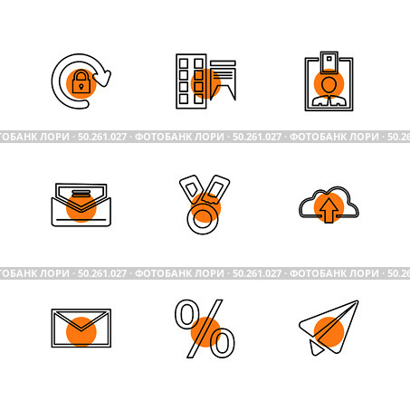 user interface , application icons , messages , books , icon, vector, design,  flat,  collection, style, creative,  icons , download , upload , printer , menu , percentage , email , . Стоковая иллюстрация, агентство Ingram Publishing / Фотобанк Лори