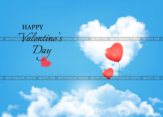 Valentine background with heart clouds and balloons. Vector. Стоковая иллюстрация, агентство Ingram Publishing / Фотобанк Лори