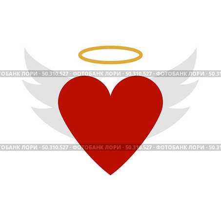 Valentine Heart With Wings And Halo Icon. Flat Color Design. Vector Illustration. Стоковая иллюстрация, агентство Ingram Publishing / Фотобанк Лори
