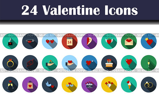 Valentine Icon Set. Flat Design With Long Shadow. Vector illustration. Стоковая иллюстрация, агентство Ingram Publishing / Фотобанк Лори