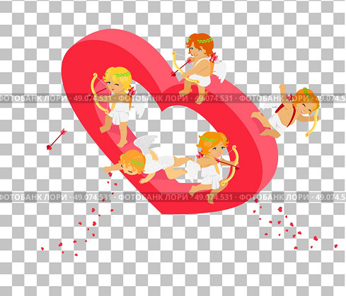 Valentines day 3d isometric angels with bow. Valentines day, day valentine, love valentine heart, cupid valentine, celebration holiday valentine day, feeling valentine day amour. Valentine cupid. Стоковая иллюстрация, агентство Ingram Publishing / Фотобанк Лори