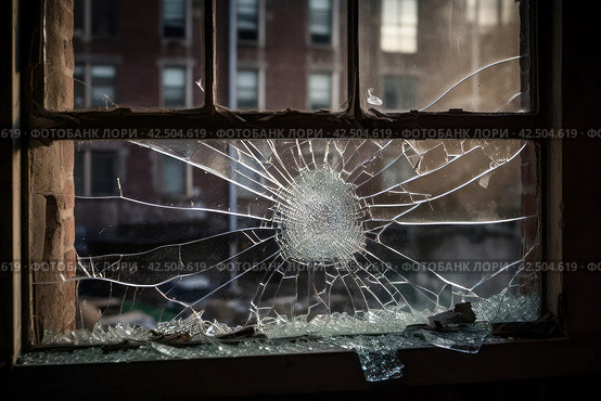 Vandalized window glass. Generate ai. Стоковое AI-изображение, AI-художник Иван Рябоконь / Фотобанк Лори