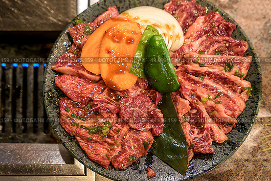 Vareity Set of beef and pork for grilled Yakiniku - Japanese Food. Стоковое фото, агентство Ingram Publishing / Фотобанк Лори
