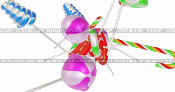 Variety of delicious lollipops on a white background. Стоковая анимация, аниматор WalDeMarus / Фотобанк Лори