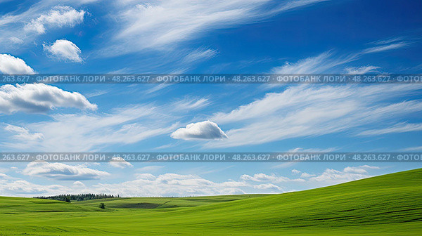 vast blue sky wispy clouds ai generated. Стоковое AI-изображение, AI-художник Vectorwin / Фотобанк Лори