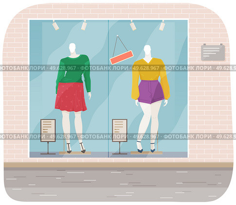 Vector design of a mannequin for women s clothes showcase. Female figure full length fashion clothing store equipment on blue background. Human body replica to show model clothes. Dress shop. Vector design of a mannequin for women s clothes. Female figure fashion clothing store equipment. Стоковая иллюстрация, агентство Ingram Publishing / Фотобанк Лори