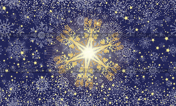 Vector hand drawn seamless winter pattern with golden Christmas star, Стоковая иллюстрация, иллюстратор Ольга Дроздова / Фотобанк Лори