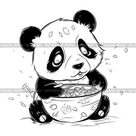 Vector illustration of a cute cartoon panda with a bowl of food. Стоковая иллюстрация, агентство Ingram Publishing / Фотобанк Лори