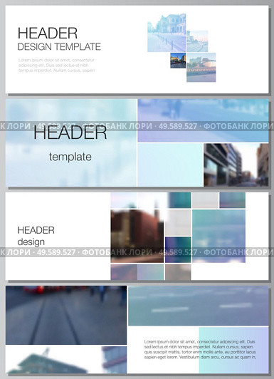 Vector layout of headers, banner templates for website footer design, horizontal flyer design, website header backgrounds. Abstract design project in geometric style with blue squares. Vector layout of headers, banner templates for website footer design, horizontal flyer design, website header backgrounds. Abstract design project in geometric style with blue squares. Стоковая иллюстрация, агентство Ingram Publishing / Фотобанк Лори