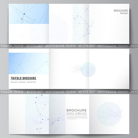 Vector layout of square format covers templates for trifold brochure, flyer, magazine, cover design, book design, brochure cover. Blue medical background with connecting lines and dots, plexus. Vector layout of square format covers templates for trifold brochure, flyer, magazine, cover design, book design, brochure cover. Blue medical background with connecting lines and dots, plexus. Стоковая иллюстрация, агентство Ingram Publishing / Фотобанк Лори