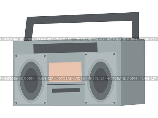 Vector retro tape recorder for audio cassettes. Magnetic cassete player isolated on white background. Music boombox flat image modern trendy design. Concept of street art, vintage gray audio system. Vector retro tape recorder for audio cassettes. Magnetic cassete player isolated on white. Стоковая иллюстрация, агентство Ingram Publishing / Фотобанк Лори