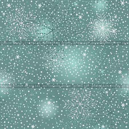 Vector seamless winter blue pattern with snowfall and stars and gradient spots. For textile, wallpaper and packaging. Стоковая иллюстрация, иллюстратор Ольга Дроздова / Фотобанк Лори