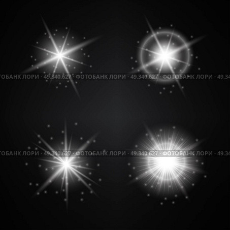 Vector Set of Different White Lights. Different Stars Collection. Star Lights. Стоковая иллюстрация, агентство Ingram Publishing / Фотобанк Лори