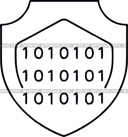 Векторная иконка щита с бинарным кодом на прозрачном фоне. Стоковое AI-изображение, AI-художник Ольга Березина / Фотобанк Лори