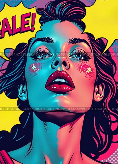 Векторный портрет женщины. Распродажа. Vector portrait of a woman. Sale. Стоковое AI-изображение, AI-художник Гер Олег / Фотобанк Лори