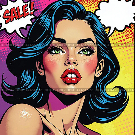 Векторный портрет женщины. Распродажа. Vector portrait of a woman. Sale. Стоковое AI-изображение, AI-художник Гер Олег / Фотобанк Лори