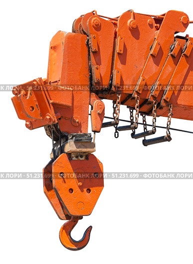 Верхняя балка подъемного крана на белом фоне. Close up at top beam of crane mobile on white background. Стоковое фото, фотограф Татьяна Д / Фотобанк Лори