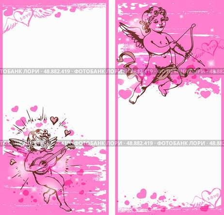 Vertical pink banners with Cupids for Valentine&rsquo;s day. Стоковая иллюстрация, агентство Ingram Publishing / Фотобанк Лори