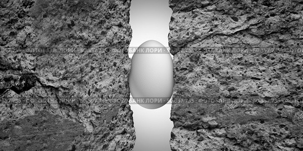 Very strong extraordinary strength with a heavy cement wall broken by a fragile white egg as a concept of possibilities and belief metaphor to achieve what is impossible to possible with 3D illustration elements. Стоковое фото, агентство Ingram Publishing / Фотобанк Лори