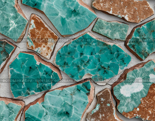 Vibrant amazonite stones reveal a stunning array of turquoise tones, intricately layered with natural textures and distinct patterns that captivate the eye with elegance Generative AI. Стоковое AI-изображение, AI-художник Юлия Петровская / Фотобанк Лори