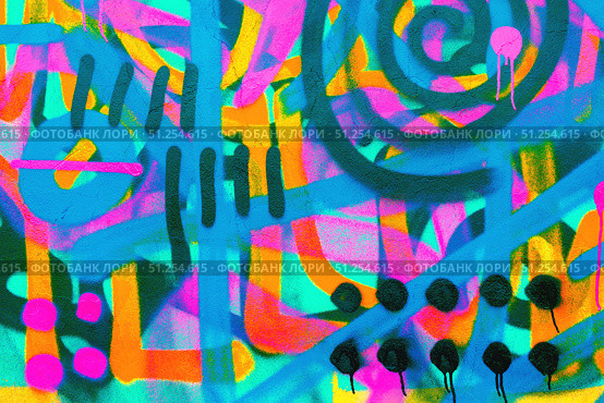 Vibrant Neon Graffiti with Psychedelic Swirls for Retro 80s, Y2K Urban Art. Стоковое фото, фотограф Александра Конопля / Фотобанк Лори