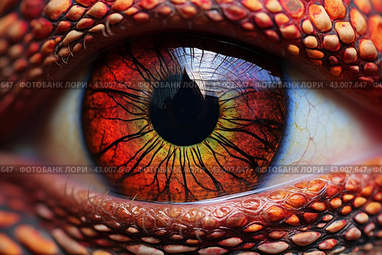 Vibrant Reptilian eye macro. Generate Ai. Стоковое AI-изображение, AI-художник Иван Рябоконь / Фотобанк Лори