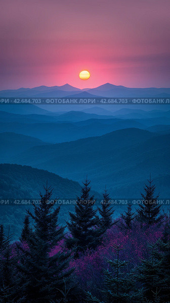 Vibrant Sunset With Clouds. Стоковое AI-изображение, AI-художник Юлия Гапеенко / Фотобанк Лори