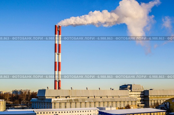 Вид на районную тепловую станцию (РТС) в Жулебине зимой. Москва (2014 год). Стоковое фото, фотограф Владимир Устенко / Фотобанк Лори