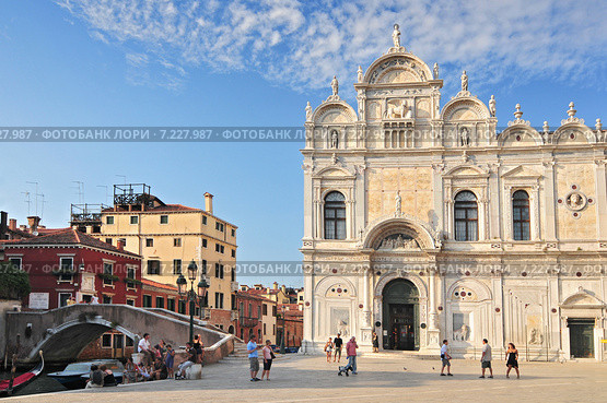 view of the scuola grande di san marco now hospital in venice nearby the basilica of santi giovanni e paolo. Venice Italy. Редакционное фото, агентство BE&W Photo / Фотобанк Лори