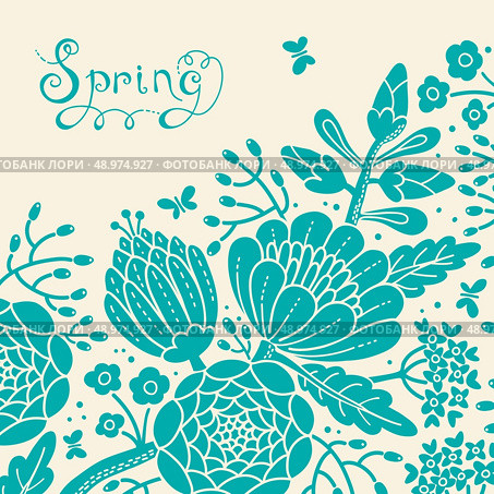 Vintage card with a blossoming branch. Vector illustration. Стоковая иллюстрация, агентство Ingram Publishing / Фотобанк Лори