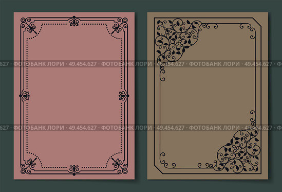 Vintage frames collection curved borders isolated on pastel backgrounds. Decorative black path set ornamental elements in corners vector illustrations. Vintage Frames Collection Curved Borders Isolated. Стоковая иллюстрация, агентство Ingram Publishing / Фотобанк Лори