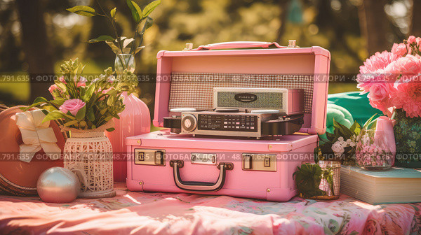 vintage pink boombox ai generated. Стоковое AI-изображение, AI-художник Vectorwin / Фотобанк Лори