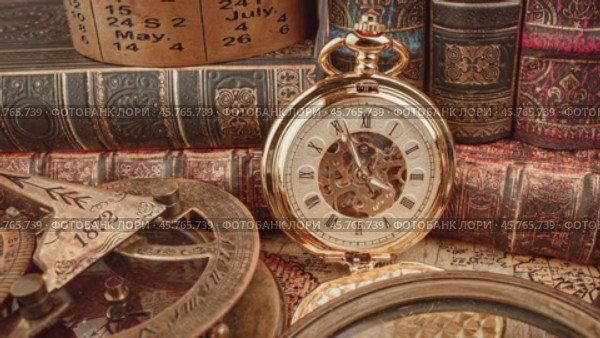 Vintage pocket watch. Vintage background Concept of time history. Стоковое видео, видеограф Андрей Армягов / Фотобанк Лори