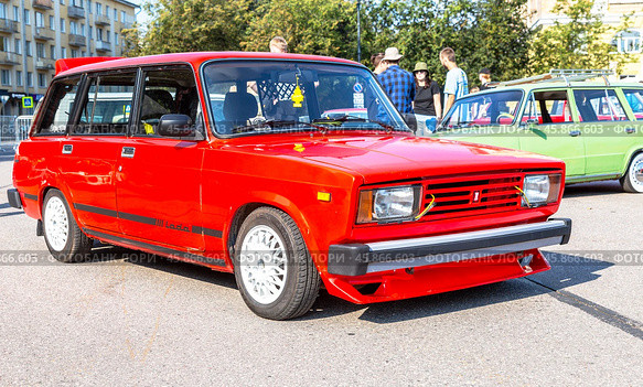 Vintage Soviet retro Lada-21043 (1983) vehicle at the city street during oldtimer show (2024 год). Редакционное фото, фотограф FotograFF / Фотобанк Лори