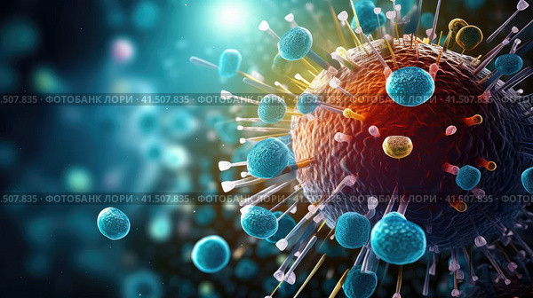 Viruses in the microcosm. Стоковое AI-изображение, AI-художник Кирилл Черезов / Фотобанк Лори