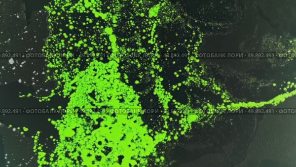 Vivid neon green liquid splatter explosion against dark background in high definition. Стоковое AI-видео, аниматор Владимир Федоров / Фотобанк Лори
