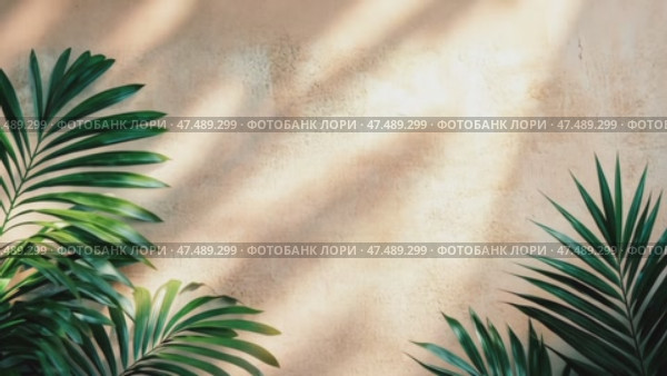 Vivid shadows of palm trees on beige textured background, symbolizing tropical warmth and relaxation. Стоковое AI-видео, аниматор Елена Никишина / Фотобанк Лори