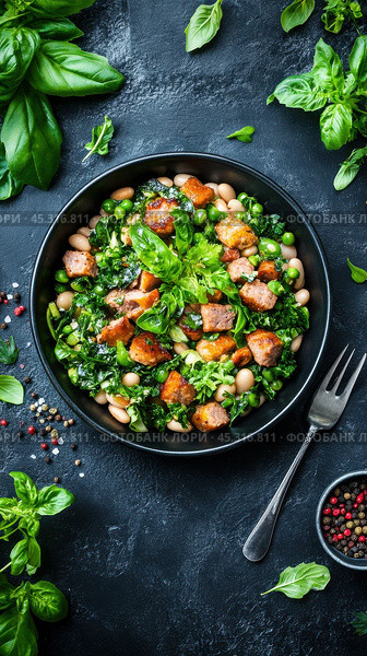 Вкусное классическое кассуле с белой фасолью и зеленью для уютного обеда. Стоковое AI-изображение, AI-художник ФотоИнтеллект / Фотобанк Лори