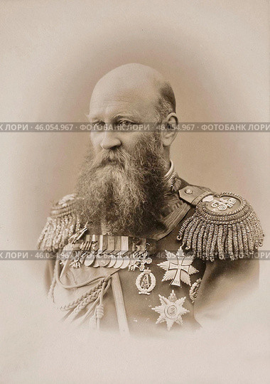 Владимир Анатольевич Барятинский (1843-1914), князь, военный и придворный деятель, генерал от инфантерии, генерал-адъютант, обер-гофмейстер при дворе вдовствующей императрицы Марии Фёдоровны,член Государственного Совета Российской империи. 1890 год. Стоковое фото, фотограф Сергей Елизарьев / Фотобанк Лори