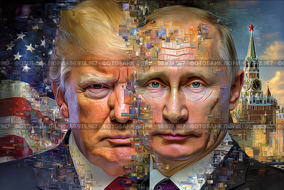 Владимир Путин и Дональд Трамп. Стоковое AI-изображение, AI-художник Щеголева Ольга / Фотобанк Лори