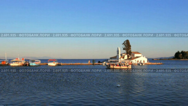 Влахернский монастырь перед закатом, Канони, Корфу, Греция (2011 год). Стоковое видео, видеограф Ростислав Агеев / Фотобанк Лори