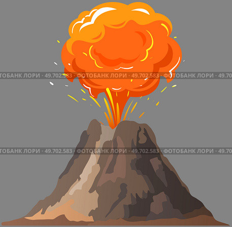 Volcanic eruption stages set. Steaming volcano, hot burning magma approach, splash and spreading of lava. Vulcanology, geology, study of seismic activity concept. Erupting rock pinnacle volcano. Volcanic eruption stages set. Steaming volcano, burning magma approach, splash and spreading of lava. Стоковая иллюстрация, агентство Ingram Publishing / Фотобанк Лори