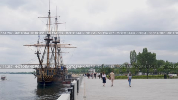Voronezh, Russia, June 17, 2025: Goto Predestination ship museum on Petrovskaya embankment in summer. Редакционное видео, видеограф Катерина Белякина / Фотобанк Лори