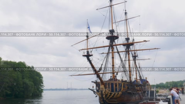 Voronezh, Russia, June 17, 2025: Goto Predestination ship museum on Petrovskaya embankment in summer. Редакционное видео, видеограф Катерина Белякина / Фотобанк Лори