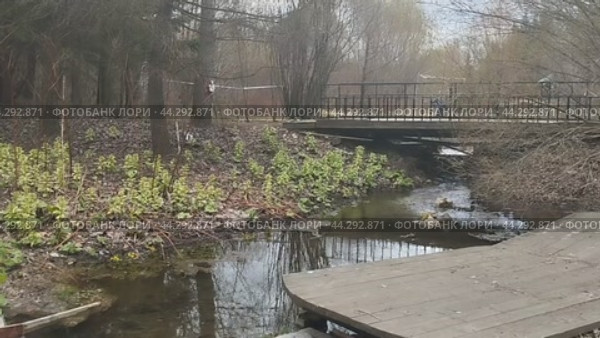 Вращающееся водяное колесо на ручье. Мемориальный ботанический сад Г. А. Демидова. Город Соликамск, Пермский край (2024 год). Редакционное видео, видеограф Алексей Иванов / Фотобанк Лори